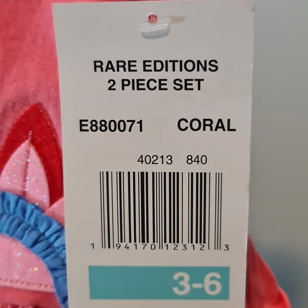 2 Piece Rare Editions Coral and Blue Outfit 3-6 months NWTs - Picture 5 of 7